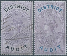 Great Britain-ENGLAND,Queen Victoria,1880-1900 Revenue Stamp Tax Fisca DISTRICT AUDIT,1&2 Pounds,Uset - Fiscale Zegels