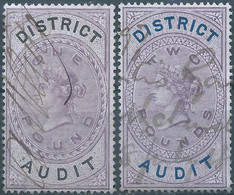 Great Britain-ENGLAND,Queen Victoria,1880-1900 Revenue Stamp Tax Fisca DISTRICT AUDIT,1&2 Pounds,Uset - Revenue Stamps