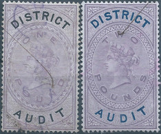 Great Britain-ENGLAND,Queen Victoria,1880-1900 Revenue Stamp Tax Fisca DISTRICT AUDIT,1&2 Pounds,Uset - Fiscales