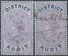 Great Britain-ENGLAND,Queen Victoria,1880-1900 Revenue Stamp Tax Fisca DISTRICT AUDIT,1&2 Pounds,Uset - Fiscale Zegels