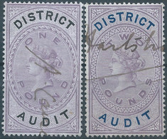 Great Britain-ENGLAND,Queen Victoria,1880-1900 Revenue Stamp Tax Fisca DISTRICT AUDIT,1&2 Pounds,Uset - Revenue Stamps