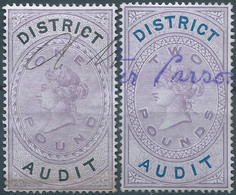 Great Britain-ENGLAND,Queen Victoria,1880-1900 Revenue Stamp Tax Fisca DISTRICT AUDIT,1&2 Pounds,Used - Fiscale Zegels