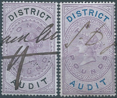 Great Britain-ENGLAND,Queen Victoria,1880-1900 Revenue Stamp Tax Fisca DISTRICT AUDIT,1&2 Pounds,Used - Fiscales