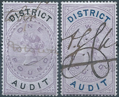 Great Britain-ENGLAND,Queen Victoria,1880-1900 Revenue Stamp Tax Fisca DISTRICT AUDIT,1&2 Pounds,Used - Fiscali