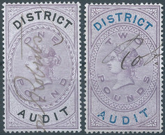 Great Britain-ENGLAND,Queen Victoria,1880-1900 Revenue Stamp Tax Fisca DISTRICT AUDIT,1&2 Pounds,Used - Fiscale Zegels