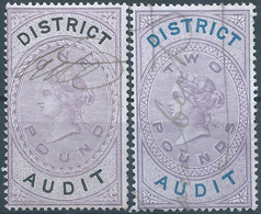 Great Britain-ENGLAND,Queen Victoria,1880-1900 Revenue Stamp Tax Fisca DISTRICT AUDIT,1&2 Pounds,Used - Fiscale Zegels