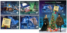 Finland 2022 Stories And Myths Legends Of Old Castles And Christmas Traditions BeePost Set Of 4 Stamps And Block Mint - Nuovi