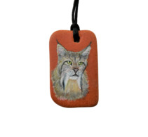 LYNX Cat Hand Painted On A Sea-Worn Terracotta Tile Pendant - Anhänger