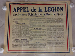 "APPEL De La LEGION Aux Jeunes Soldats De La Guerre De 39/40" Comité Départemental De La Drome - 56x70 - TTB - Afiches