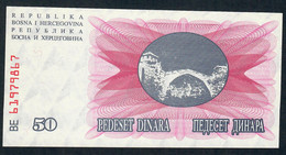 BOSNIA HERZÉGOVINA  P12 50 DINARA  1992 #BE       UNC. - Bosnien-Herzegowina