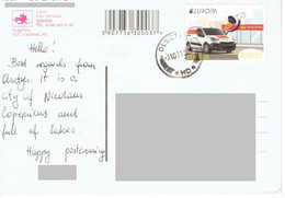 C2 :Poland Post Office Van / Car  Delivery Mail Stamps Used On Postcard - Lettres & Documents