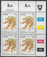 A1345 VENDA 1979 (1984),  SG 14b  Flowers 11c,  MNH Control Block Of 4 - Venda