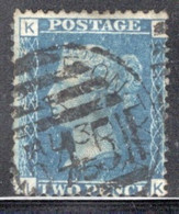 GB Queen Victoria 1858 Two Penny Blue Plate 14 In Fine Used Condition. - Usados