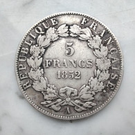 5 Francs 1852 Napoléon III A Paris En Argent Empire Français France Ecu - 5 Francs