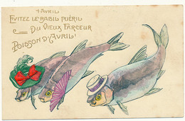 1er AVRIL, Carte Gaufrée, Embossed - Poissons Humanisés, Humour - 1er Avril - Poisson D'avril