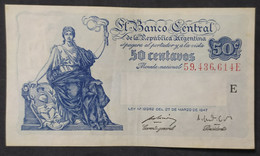 Argentina – Billete Banknote 50 Ctvs. Peso Moneda Nacional – Serie E “Progreso” Año 1949 - Argentina