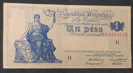 Argentina – Billete Banknote 1 Peso Moneda Nacional – Serie H “Progreso” Año 1940 - Argentina