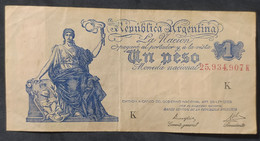 Argentina – Billete Banknote 1 Peso Moneda Nacional – Ley 12.155 Serie K – Año 1947 - Argentina