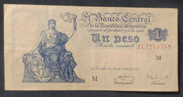 Argentina – Billete Banknote 1 Peso Moneda Nacional – Serie M Progreso - Ley 12.962 - Año 1949 - Argentina