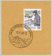 Schweiz / Helvetia 1988, Ortswerbestempel Hasle-Rüegsau, Holzbrücke, Brücke / Pont / Bridge - Ponti