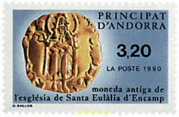 46102 MNH ANDORRA. Admón Francesa 1990 PIEZA MONEDA DE SANTA EULALIA DE ENCAMP - Collections