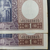 Argentina – Lote 2 Billetes Banknote Consecutivos 1 Peso Mon. Nac. - Año 1954 – Serie D - Argentina