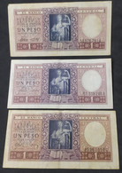 Lote 3 Billetes Banknote 1 Peso Mon. Nac. - Series A, B Y C – Años 1952 A 1956 - Argentina