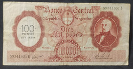 Argentina – Billete Banknote De 10.000 Pesos Moneda Nacional – Serie B Resellado $100 Ley 18188 – 1969 - ENVÍO GRATIS - Argentine