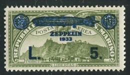 SAN MARINO 1933 POSTA AEREA CROCIERA ZEPPELIN 5 L. SU 80 C. ** MNH - Posta Aerea