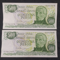 Argentina – Lote 2 Billetes Banknote Consecutivos De $500 Ley 18.188 – Serie D – Año 1982 – Sin Circular - Argentine