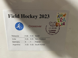 (1 Oø 17) India 2023 World Cup Field Hockey (1 Cover) 13 To 29 Janaury 2023 (with OZ Stamp) Crossover Resuts - Jockey (sobre Hierba)