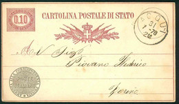 CLH380 -  CARTOLINA POSTALE DI STATO CENTESIMI 0,10 -  STORIA POSTALE 1878 DA ACQUI A TORINO INTERO POSTALE - Ganzsachen