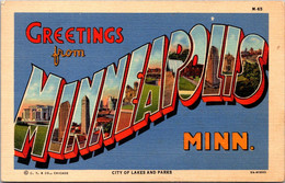 Greetings From Minneapolis Minnesota Large Letter Linen Curteich 1942 - Saluti Da.../ Gruss Aus...