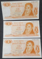 Argentina – Lote 3 Billetes Banknote Consecutivos De $1 Ley 18.188 Serie E – Año 1974 - Argentine