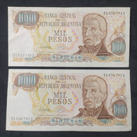 Argentina – Lote 2 Billetes Banknote Consecutivos De $1.000 Ley 18.188 Serie I – Año 1982 – Excelentes - Argentine