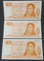 Argentina – Lote 3 Billetes Banknote Consecutivos De $1 Ley 18.188 Serie C – Año 1971 - Argentine