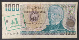 Argentina – Billete Banknote De 1.000 Pesos Argentinos Resellado 1 Austral – Serie D – Año 1985 - Argentine