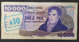 Argentina – Billete Banknote De 10.000 Pesos Argentinos Resellado 10 Australes – Serie B – Año 1985 - Argentine