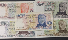 Argentina – Lote 5 Billetes Banknote Serie Pesos Argentinos: 1, 5, 10, 50 Y 100 – Todos Serie A - Argentine