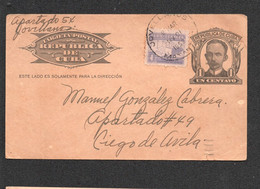 1952 ENTIER POSTAL CUBA AVEC COMPLEMENT JOVELLANOS  CHRISTIANO RAMONA / CIEGO DE AVILA MANUEL GONZALEZ CABRERA D1663 - Briefe U. Dokumente