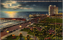 Texas Galveston View Of Gulf And Boulevard At Night From Hotel Galvez Curteich - Galveston