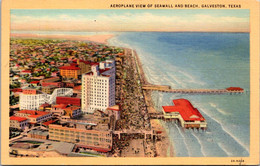 Texas Galveston Airplane View Of Seawall And Beach Curteich - Galveston