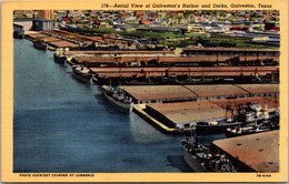 Texas Galveston Aerial VIew Of Harbor And Docks Curteich - Galveston