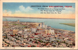 Texas Galveston Greetings With Birds Eye View Curteich - Galveston