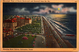 Texas Galveston Moonlight View Of Beach And Seawall From The Air - Galveston