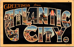 Greetings From Atlantic City New Jersey Large Letter Linen 1942 Curteich - Saluti Da.../ Gruss Aus...