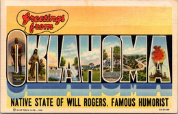 Greetings From Oklahoma Large Letter Linen Curteich - Saluti Da.../ Gruss Aus...