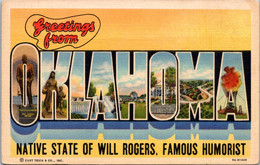 Greetings From Oklahoma Large Letter Linen Curteich - Saluti Da.../ Gruss Aus...