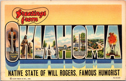 Greetings From Oklahoma Large Letter Linen Curteich - Saluti Da.../ Gruss Aus...