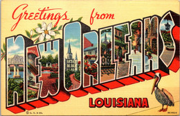 Greetings From New Orleans Louisiana Large Letter Linen 1942 Curteich - Saluti Da.../ Gruss Aus...